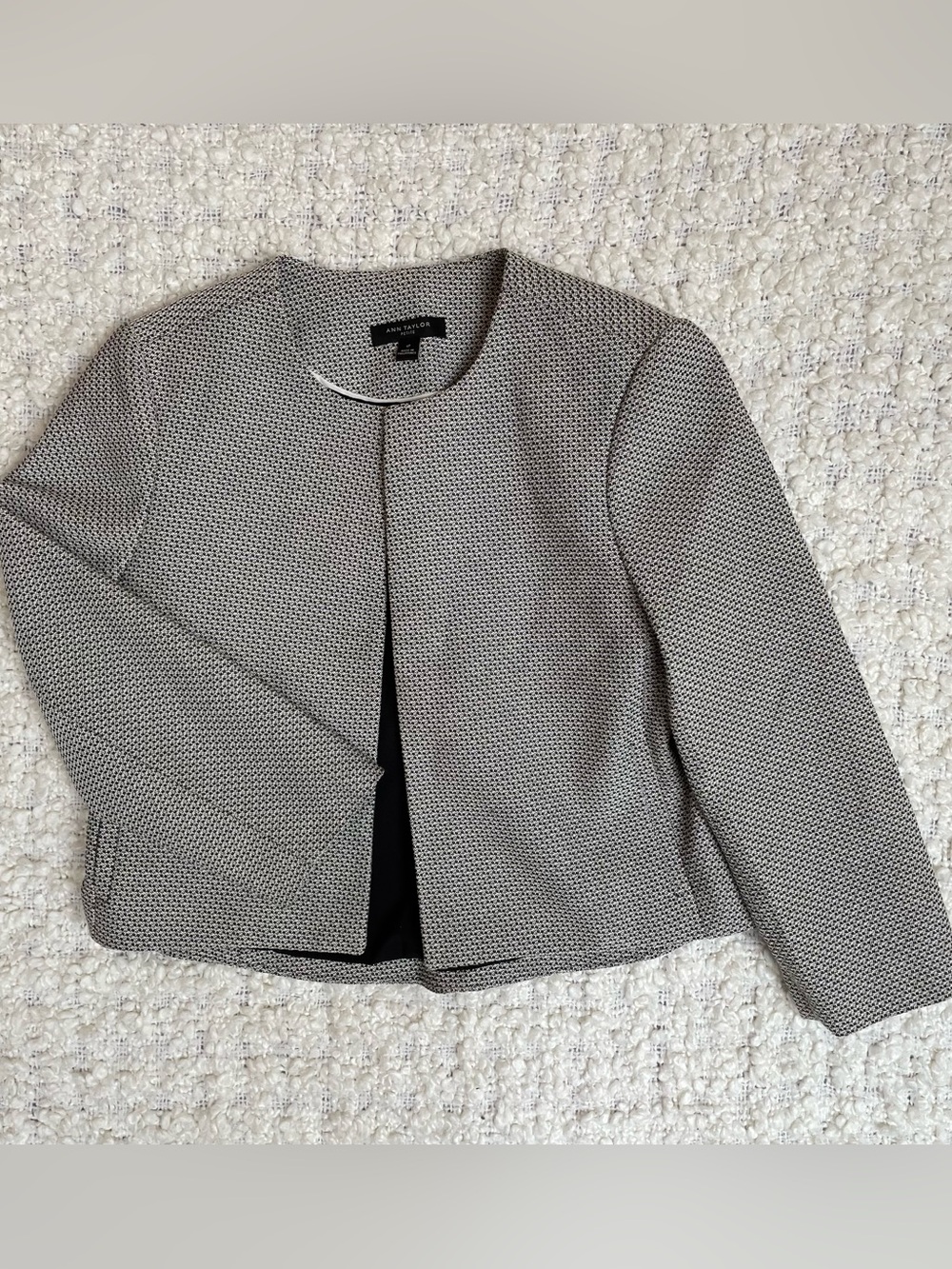 Ann Taylor Women’s Textured Open-Front Collarless Blazer Office Chic Sz S petit